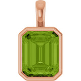 14K Gold Emerald Natural Peridot Solitaire Pendant - Rose Gold