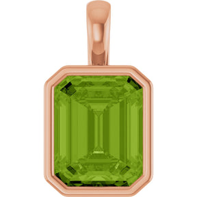 14K Gold Emerald Natural Peridot Solitaire Pendant - Rose Gold