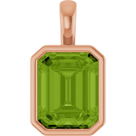 14K Gold Emerald Natural Peridot Solitaire Pendant - Rose Gold