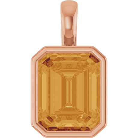 14K Gold Emerald Natural Citrine Solitaire Pendant - Rose Gold