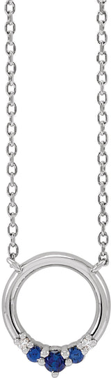 Platinum Round Natural Blue Sapphire & Natural Diamond Circle Necklace