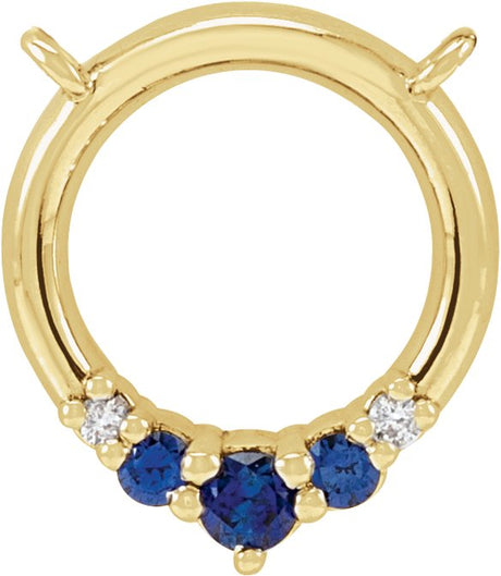 14K Gold Round Natural Blue Sapphire & Natural Diamond Circle Necklace - Yellow Gold