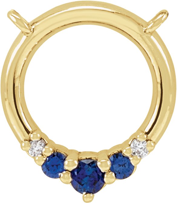 14K Gold Round Natural Blue Sapphire & Natural Diamond Circle Necklace - Yellow Gold
