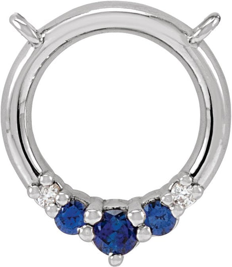 14K Gold Round Natural Blue Sapphire & Natural Diamond Circle Necklace - White Gold