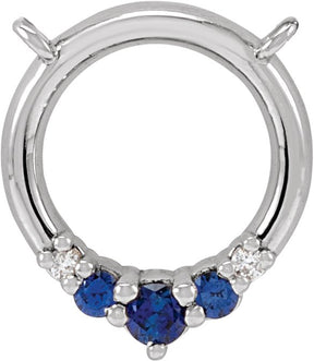 Platinum Round Natural Blue Sapphire & Natural Diamond Circle Necklace