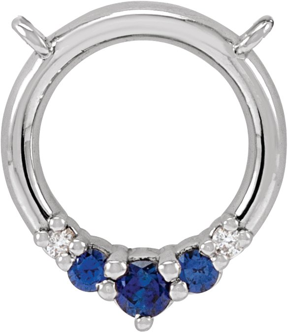 Platinum Round Natural Blue Sapphire & Natural Diamond Circle Necklace