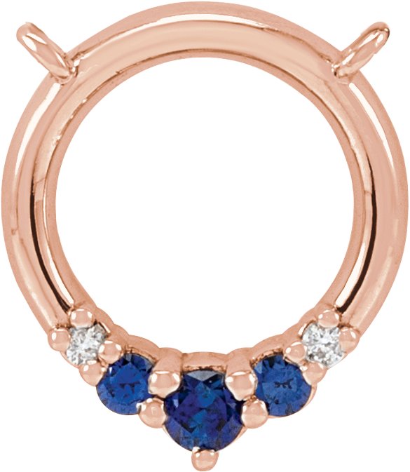 14K Gold Round Natural Blue Sapphire & Natural Diamond Circle Necklace - Rose Gold