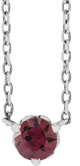 14K Gold Round Natural Rhodolite Garnet Solitaire Necklace II - White Gold