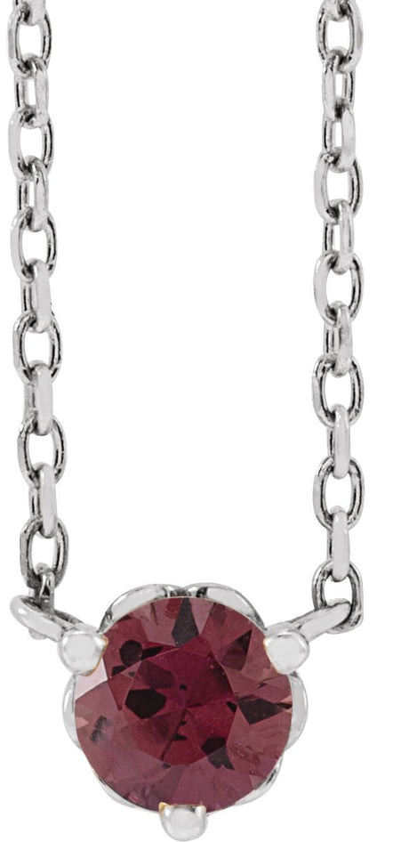 Platinum Round Natural Rhodolite Garnet Solitaire Necklace