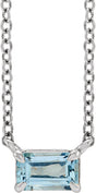 14K Gold Natural Aquamarine Emerald Claw-Prong Solitaire Necklace - White Gold