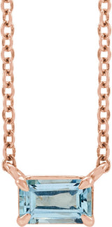 14K Gold Natural Aquamarine Emerald Claw-Prong Solitaire Necklace - Rose Gold - view 3