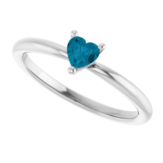 14K Gold Natural London Blue Topaz Heart Solitaire Ring - White Gold - view 5