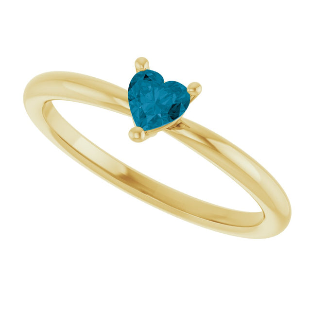 14K Gold Natural London Blue Topaz Heart Solitaire Ring - Yellow Gold - view 5