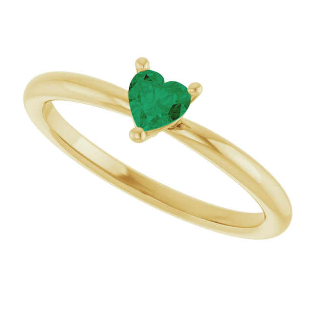 14K Gold Lab-Grown Emerald Heart Solitaire Ring - Yellow Gold - view 5