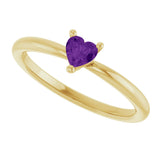 14K Gold Natural Amethyst Heart Solitaire Ring - Yellow Gold - view 5