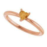 14K Gold Natural Citrine Heart Solitaire Ring - Rose Gold - view 5