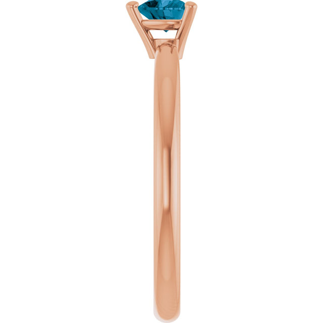 14K Gold Natural London Blue Topaz Heart Solitaire Ring - Rose Gold - view 4