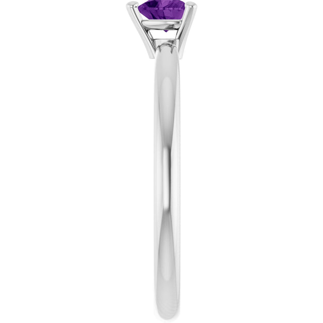 Platinum Natural Amethyst Heart Solitaire Ring - view 4