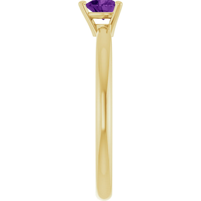 14K Gold Natural Amethyst Heart Solitaire Ring - Yellow Gold - view 4