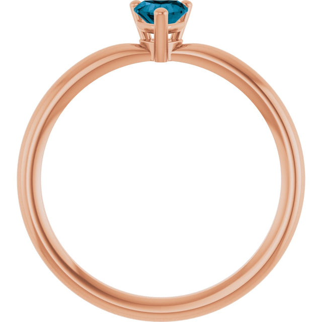 14K Gold Natural London Blue Topaz Heart Solitaire Ring - Rose Gold - view 2