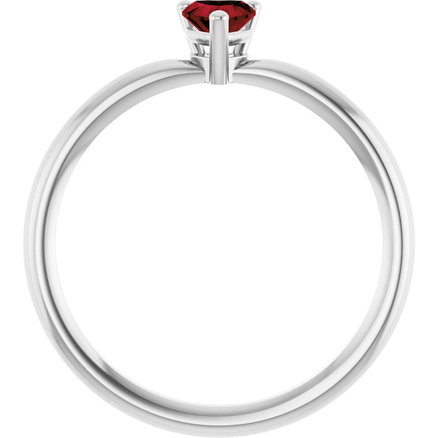 14K Gold Natural Mozambique Garnet Heart Solitaire Ring - White Gold - view 2