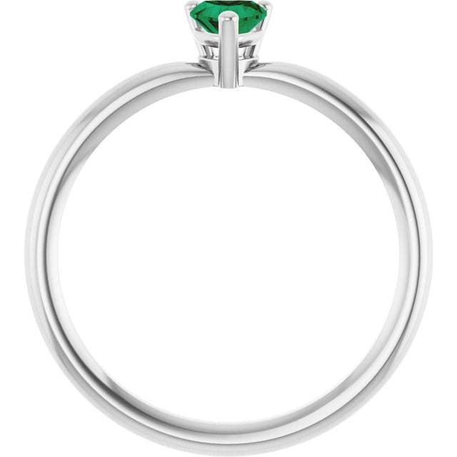 14K Gold Lab-Grown Emerald Heart Solitaire Ring - White Gold - view 2
