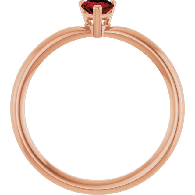 14K Gold Natural Mozambique Garnet Heart Solitaire Ring - Rose Gold - view 2