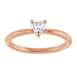14K Gold Natural White Sapphire Heart Solitaire Ring - Rose Gold - view 3