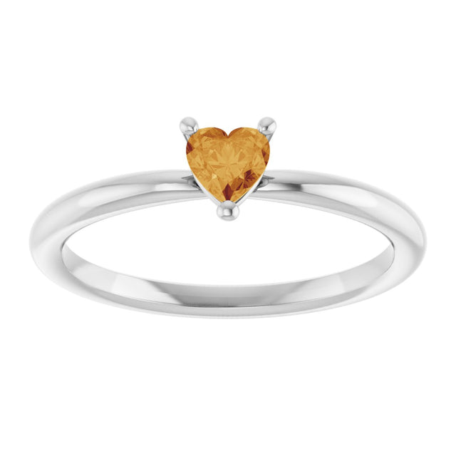 Platinum Natural Citrine Heart Solitaire Ring - view 3