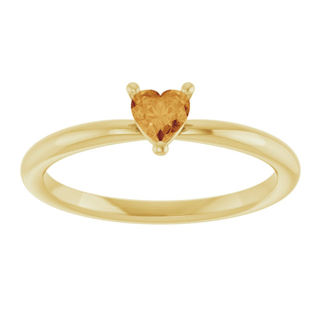 14K Gold Natural Citrine Heart Solitaire Ring - Yellow Gold - view 3