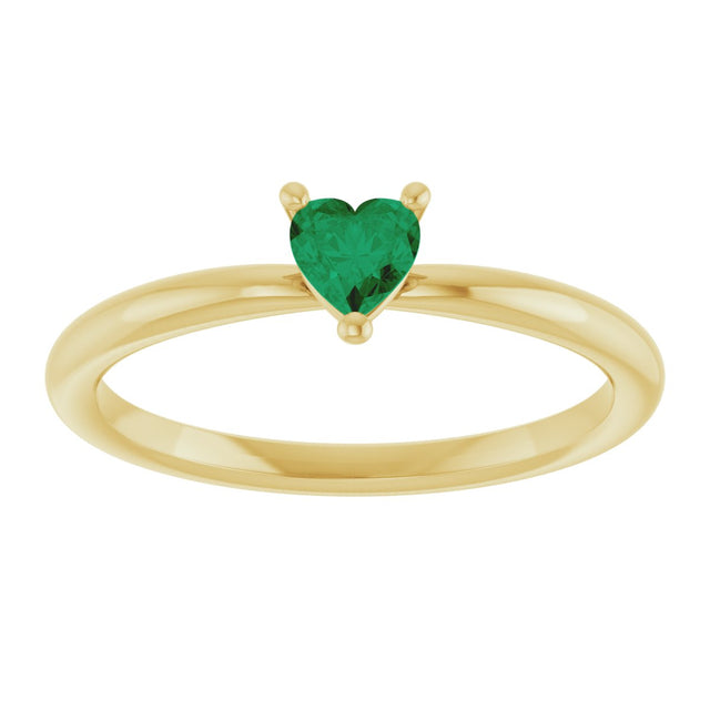 14K Gold Lab-Grown Emerald Heart Solitaire Ring - Yellow Gold - view 3