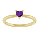 14K Gold Natural Amethyst Heart Solitaire Ring - Yellow Gold - view 3
