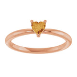 14K Gold Natural Citrine Heart Solitaire Ring - Rose Gold - view 3
