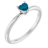 14K Gold Natural London Blue Topaz Heart Solitaire Ring - White Gold