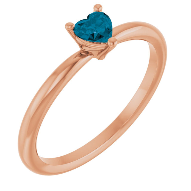 14K Gold Natural London Blue Topaz Heart Solitaire Ring - Rose Gold