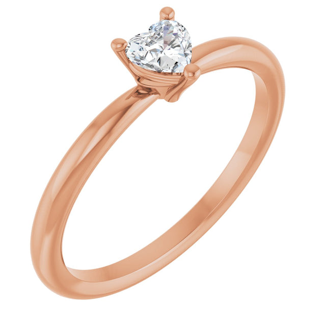 14K Gold Natural White Sapphire Heart Solitaire Ring - Rose Gold