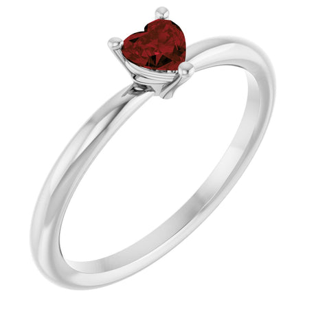 14K Gold Natural Mozambique Garnet Heart Solitaire Ring - White Gold