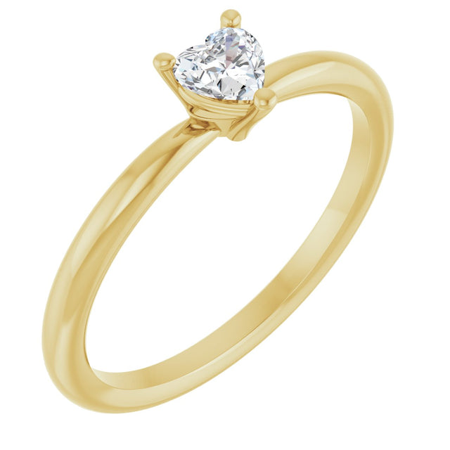 14K Gold Natural White Sapphire Heart Solitaire Ring - Yellow Gold