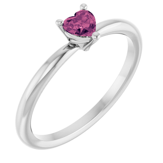 Platinum Natural Pink Tourmaline Heart Solitaire Ring