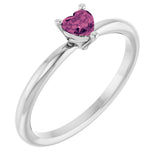 14K Gold Natural Pink Tourmaline Heart Solitaire Ring - White Gold
