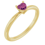 14K Gold Natural Pink Tourmaline Heart Solitaire Ring - Yellow Gold