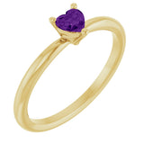 14K Gold Natural Amethyst Heart Solitaire Ring - Yellow Gold