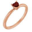 14K Gold Natural Mozambique Garnet Heart Solitaire Ring - Rose Gold