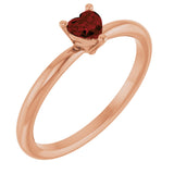 14K Gold Natural Mozambique Garnet Heart Solitaire Ring - Rose Gold