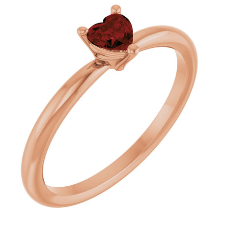 14K Gold Natural Mozambique Garnet Heart Solitaire Ring - Rose Gold