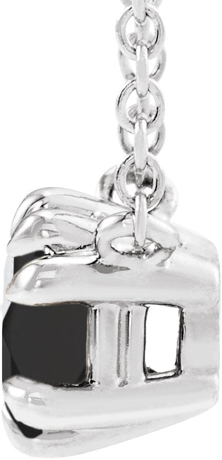 14K Gold Round Natural Black Onyx Double Claw-Prong Solitaire Necklace - White Gold - view 4