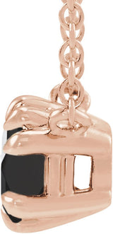 14K Gold Round Natural Black Onyx Double Claw-Prong Solitaire Necklace - Rose Gold - view 4
