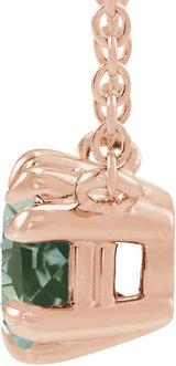 14K Gold Round Natural Green Sapphire Double Claw-Prong Solitaire Necklace - Rose Gold - view 4