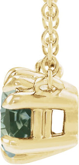 14K Gold Round Natural Green Sapphire Double Claw-Prong Solitaire Necklace - Yellow Gold - view 4