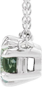 Platinum Round Natural Green Sapphire Double Claw-Prong Solitaire Necklace - view 4